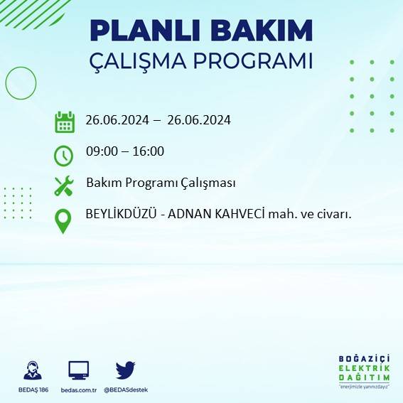 BEDAŞ duyurdu: İstanbul'da yarın elektrik kesintisi yaşanacak ilçeler 1