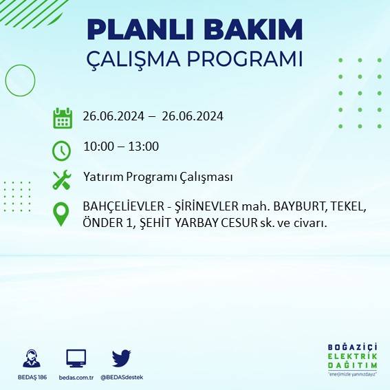 BEDAŞ duyurdu: İstanbul'da yarın elektrik kesintisi yaşanacak ilçeler 4