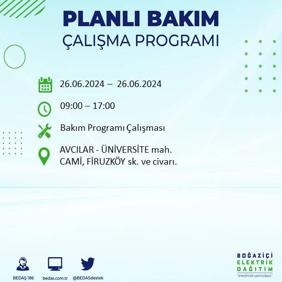 BEDAŞ duyurdu: İstanbul'da yarın elektrik kesintisi yaşanacak ilçeler 5