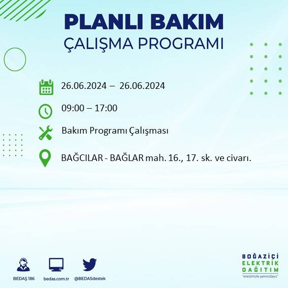 BEDAŞ duyurdu: İstanbul'da yarın elektrik kesintisi yaşanacak ilçeler 7