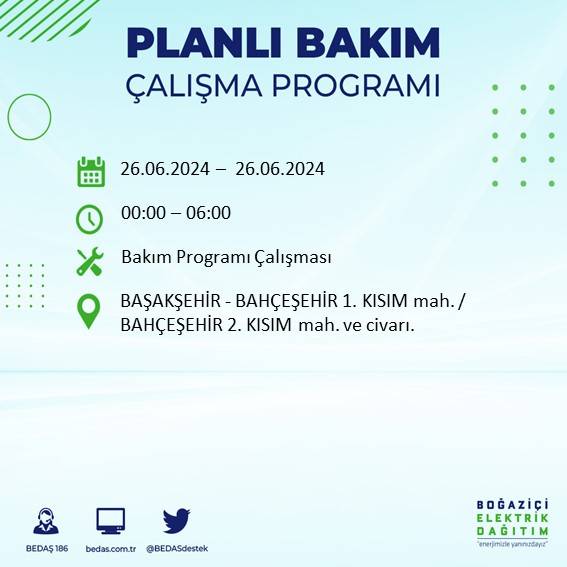 BEDAŞ duyurdu: İstanbul'da yarın elektrik kesintisi yaşanacak ilçeler 9
