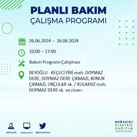 BEDAŞ duyurdu: İstanbul'da yarın elektrik kesintisi yaşanacak ilçeler 14