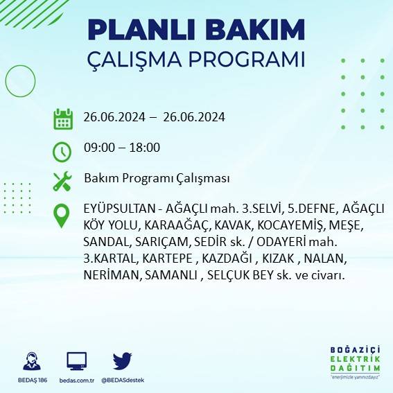 BEDAŞ duyurdu: İstanbul'da yarın elektrik kesintisi yaşanacak ilçeler 16