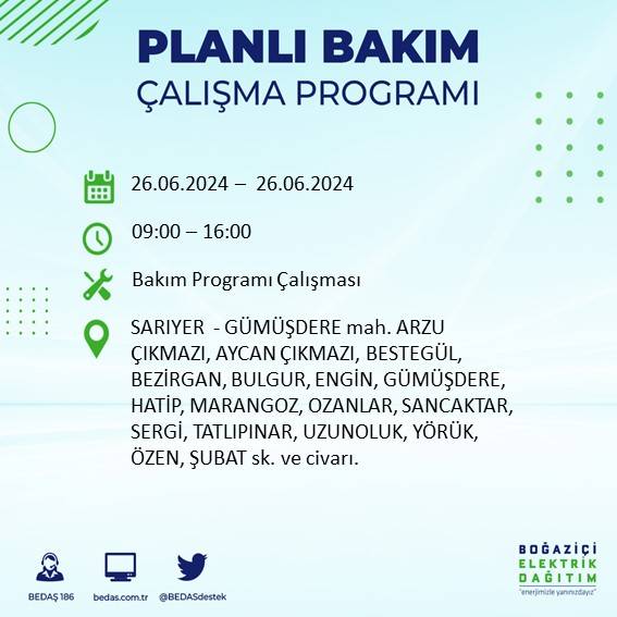 BEDAŞ duyurdu: İstanbul'da yarın elektrik kesintisi yaşanacak ilçeler 20