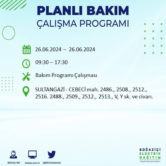 BEDAŞ duyurdu: İstanbul'da yarın elektrik kesintisi yaşanacak ilçeler 26