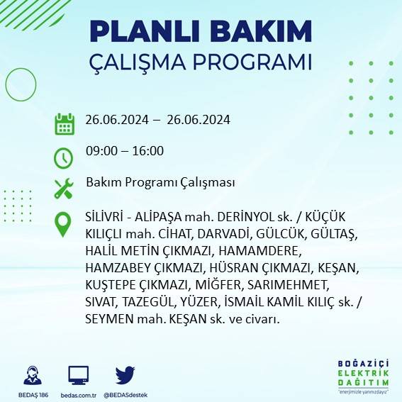 BEDAŞ duyurdu: İstanbul'da yarın elektrik kesintisi yaşanacak ilçeler 24