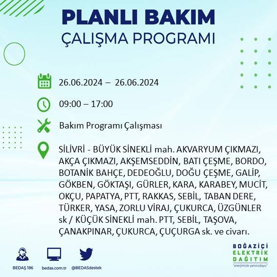 BEDAŞ duyurdu: İstanbul'da yarın elektrik kesintisi yaşanacak ilçeler 25