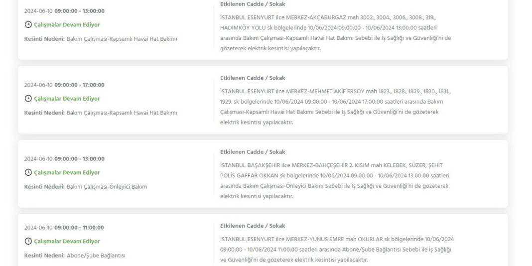 BEDAŞ: İstanbul'da 23 ilçede elektrikler kesilecek 10
