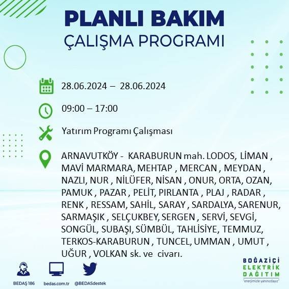 BEDAŞ açıkladı: Yarın İstanbul'da bu ilçelerde elektrik kesintisi yaşanacak 11