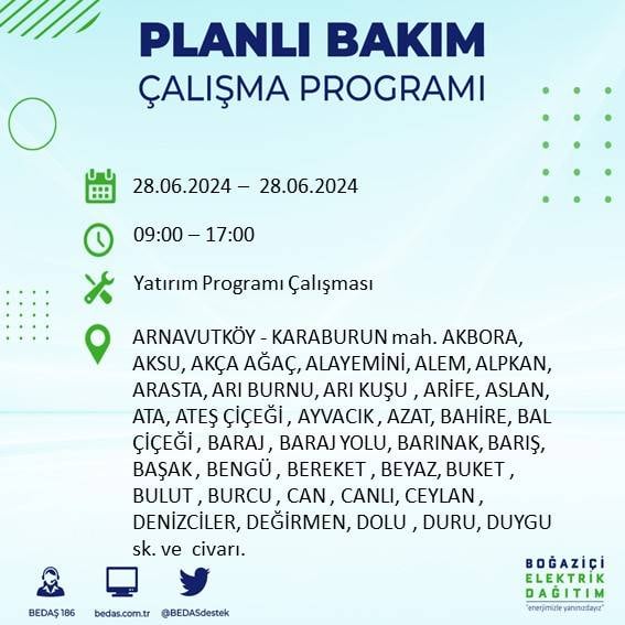 BEDAŞ açıkladı: Yarın İstanbul'da bu ilçelerde elektrik kesintisi yaşanacak 15