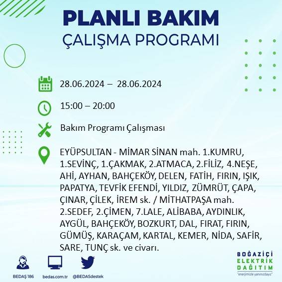 BEDAŞ açıkladı: Yarın İstanbul'da bu ilçelerde elektrik kesintisi yaşanacak 23