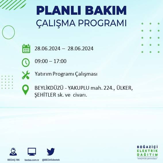 BEDAŞ açıkladı: Yarın İstanbul'da bu ilçelerde elektrik kesintisi yaşanacak 26