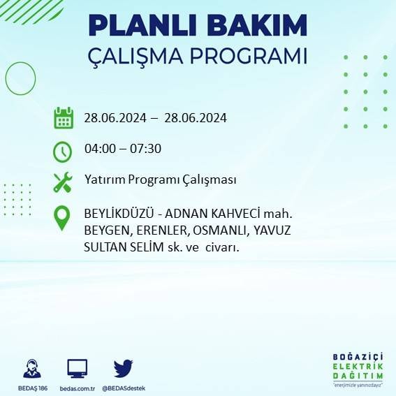 BEDAŞ açıkladı: Yarın İstanbul'da bu ilçelerde elektrik kesintisi yaşanacak 28