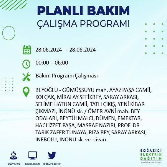 BEDAŞ açıkladı: Yarın İstanbul'da bu ilçelerde elektrik kesintisi yaşanacak 27