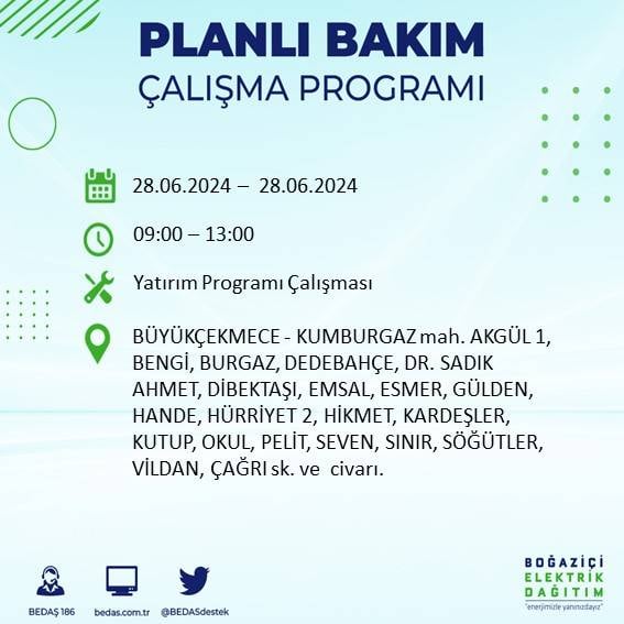 BEDAŞ açıkladı: Yarın İstanbul'da bu ilçelerde elektrik kesintisi yaşanacak 29