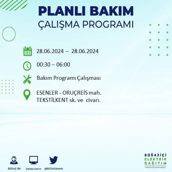 BEDAŞ açıkladı: Yarın İstanbul'da bu ilçelerde elektrik kesintisi yaşanacak 32