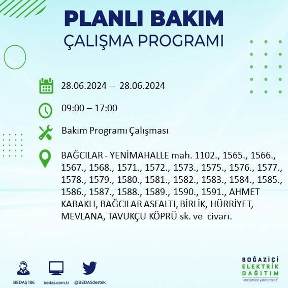 BEDAŞ açıkladı: Yarın İstanbul'da bu ilçelerde elektrik kesintisi yaşanacak 5