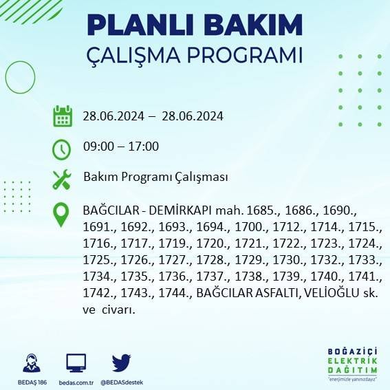 BEDAŞ açıkladı: Yarın İstanbul'da bu ilçelerde elektrik kesintisi yaşanacak 7