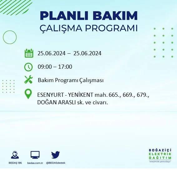 BEDAŞ duyurdu: İstanbul'da yarın elektrik kesintisi yaşanacak ilçeler 28