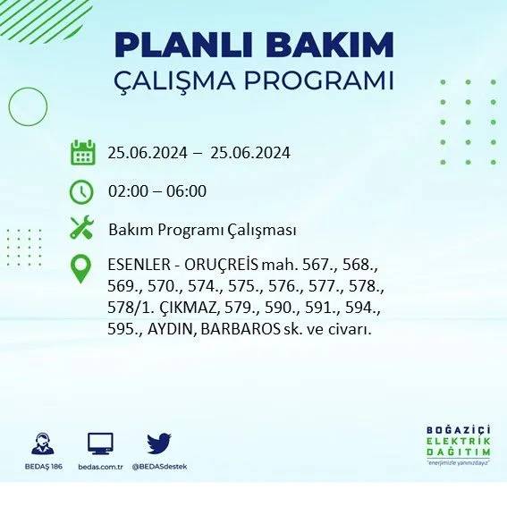 BEDAŞ duyurdu: İstanbul'da yarın elektrik kesintisi yaşanacak ilçeler 16