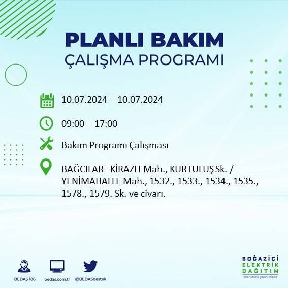 BEDAŞ açıkladı: İstanbul'da 10 Temmuz 2024'te elektrik kesintisi yaşanacak ilçeler 7