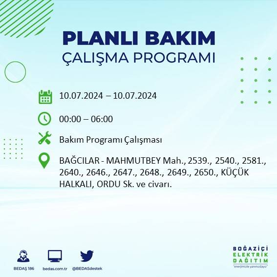 BEDAŞ açıkladı: İstanbul'da 10 Temmuz 2024'te elektrik kesintisi yaşanacak ilçeler 9