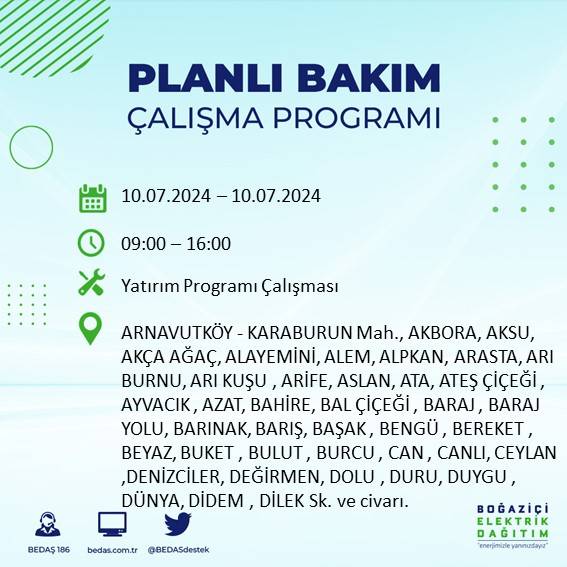 BEDAŞ açıkladı: İstanbul'da 10 Temmuz 2024'te elektrik kesintisi yaşanacak ilçeler 2