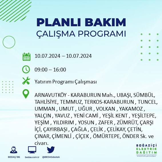 BEDAŞ açıkladı: İstanbul'da 10 Temmuz 2024'te elektrik kesintisi yaşanacak ilçeler 5