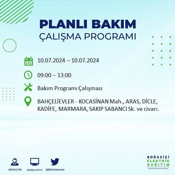 BEDAŞ açıkladı: İstanbul'da 10 Temmuz 2024'te elektrik kesintisi yaşanacak ilçeler 10