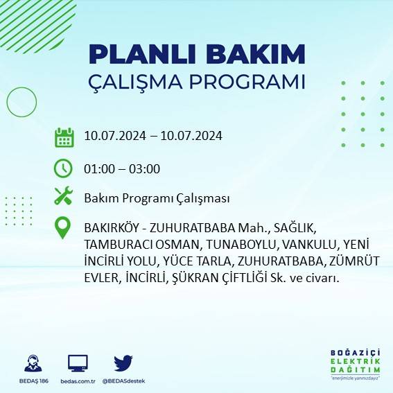 BEDAŞ açıkladı: İstanbul'da 10 Temmuz 2024'te elektrik kesintisi yaşanacak ilçeler 17