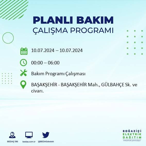 BEDAŞ açıkladı: İstanbul'da 10 Temmuz 2024'te elektrik kesintisi yaşanacak ilçeler 18