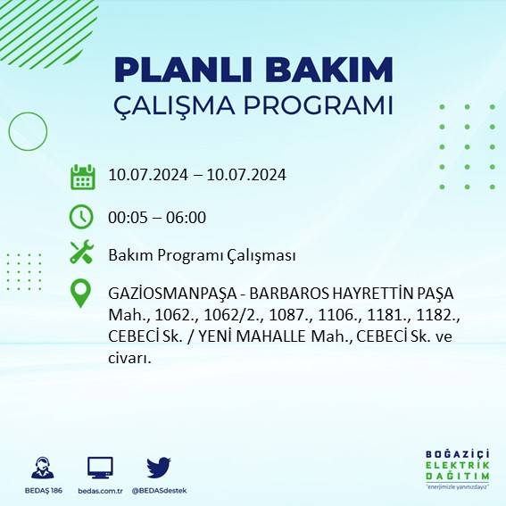 BEDAŞ açıkladı: İstanbul'da 10 Temmuz 2024'te elektrik kesintisi yaşanacak ilçeler 36