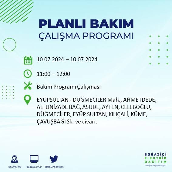 BEDAŞ açıkladı: İstanbul'da 10 Temmuz 2024'te elektrik kesintisi yaşanacak ilçeler 34