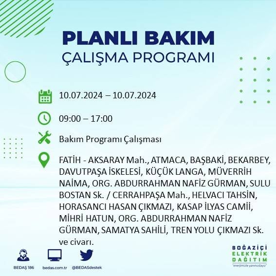 BEDAŞ açıkladı: İstanbul'da 10 Temmuz 2024'te elektrik kesintisi yaşanacak ilçeler 32