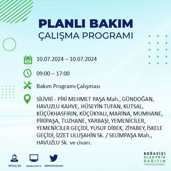 BEDAŞ açıkladı: İstanbul'da 10 Temmuz 2024'te elektrik kesintisi yaşanacak ilçeler 45