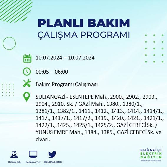 BEDAŞ açıkladı: İstanbul'da 10 Temmuz 2024'te elektrik kesintisi yaşanacak ilçeler 48