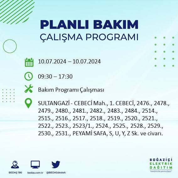 BEDAŞ açıkladı: İstanbul'da 10 Temmuz 2024'te elektrik kesintisi yaşanacak ilçeler 47