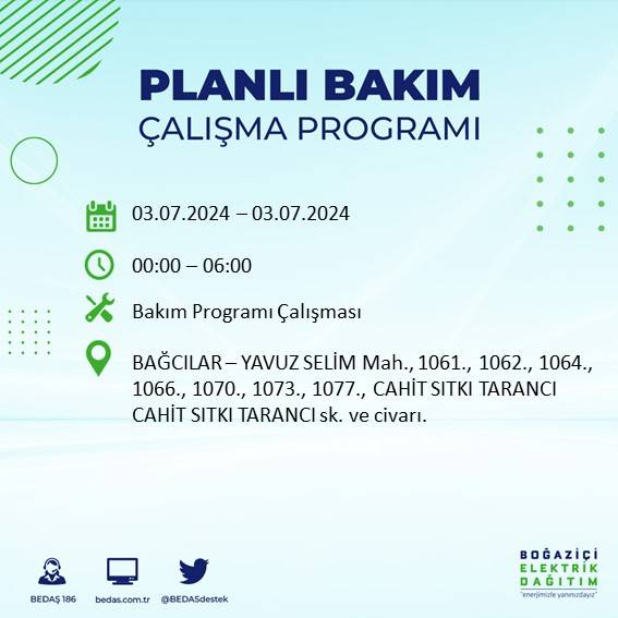 BEDAŞ paylaştı: İstanbul'da bugün elektrik kesintisi yaşanacak ilçeler 64