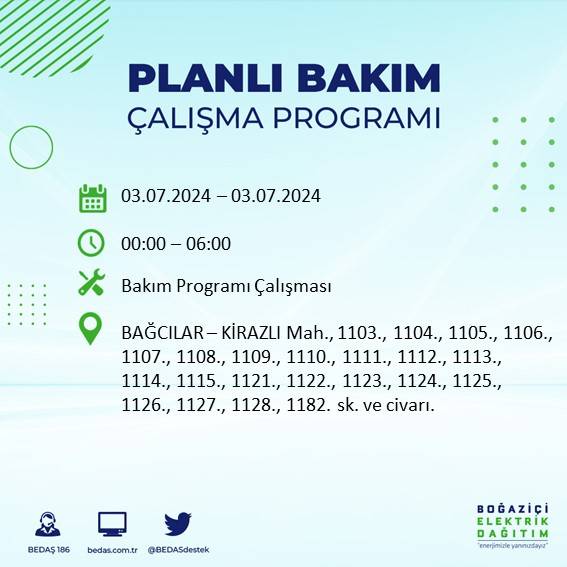 BEDAŞ paylaştı: İstanbul'da bugün elektrik kesintisi yaşanacak ilçeler 63