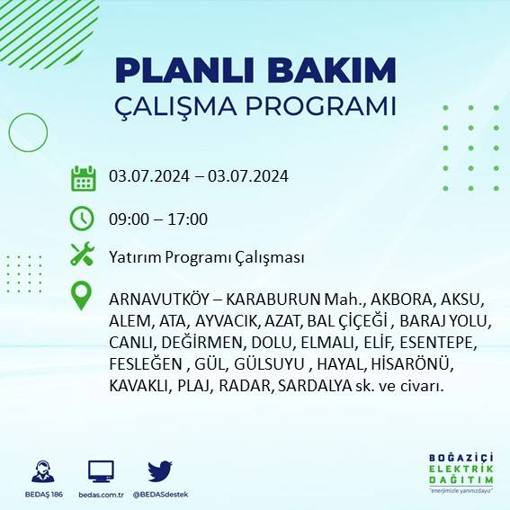 BEDAŞ paylaştı: İstanbul'da bugün elektrik kesintisi yaşanacak ilçeler 61