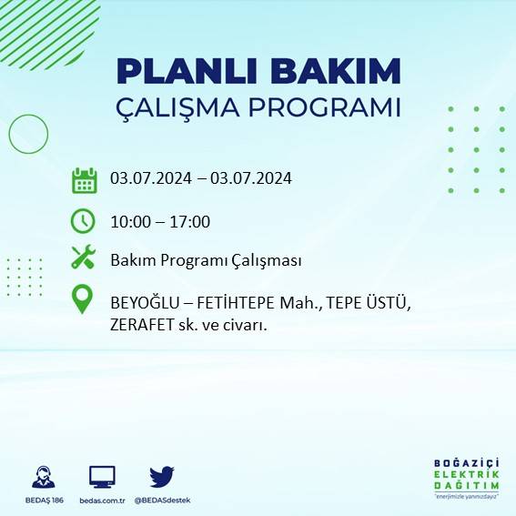 BEDAŞ paylaştı: İstanbul'da bugün elektrik kesintisi yaşanacak ilçeler 58