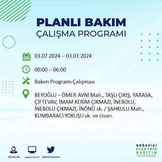 BEDAŞ paylaştı: İstanbul'da bugün elektrik kesintisi yaşanacak ilçeler 53