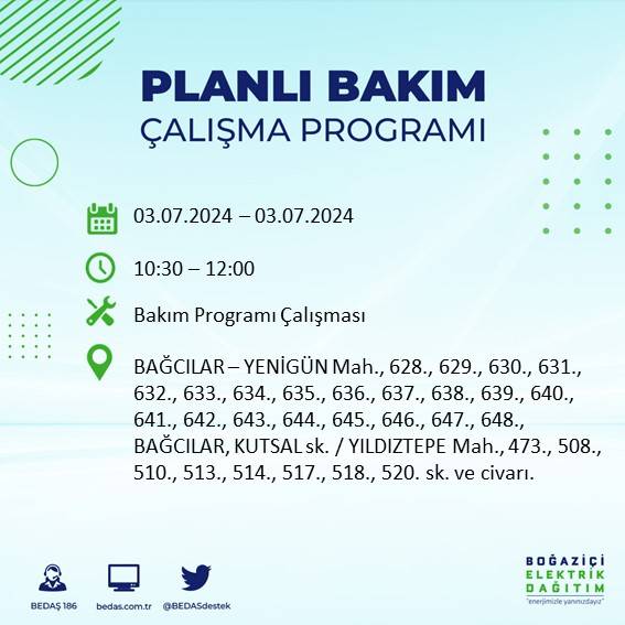 BEDAŞ paylaştı: İstanbul'da bugün elektrik kesintisi yaşanacak ilçeler 47