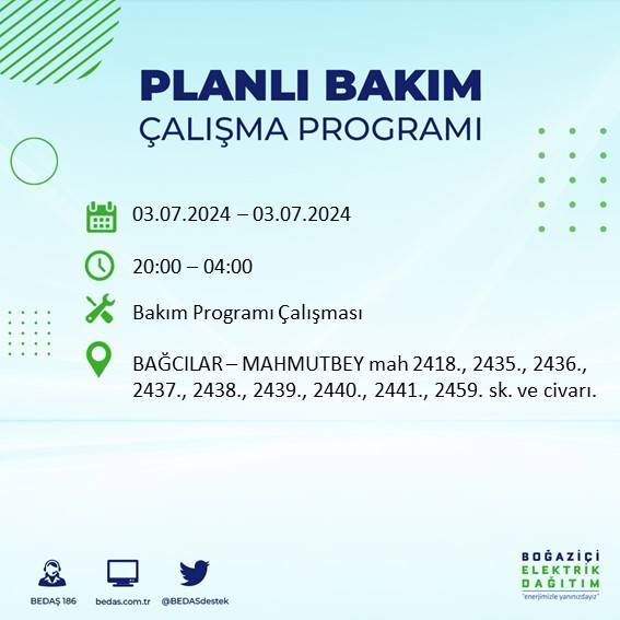 BEDAŞ paylaştı: İstanbul'da bugün elektrik kesintisi yaşanacak ilçeler 42