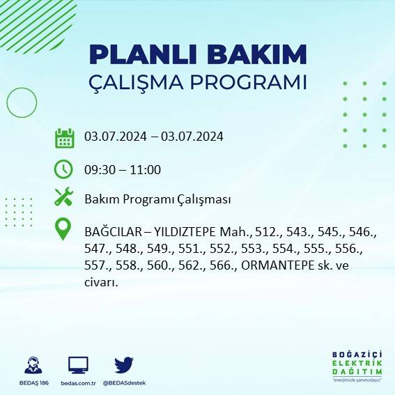 BEDAŞ paylaştı: İstanbul'da bugün elektrik kesintisi yaşanacak ilçeler 37