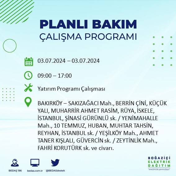 BEDAŞ paylaştı: İstanbul'da bugün elektrik kesintisi yaşanacak ilçeler 51