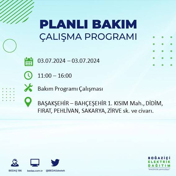 BEDAŞ paylaştı: İstanbul'da bugün elektrik kesintisi yaşanacak ilçeler 46