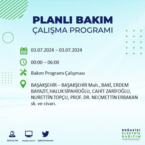 BEDAŞ paylaştı: İstanbul'da bugün elektrik kesintisi yaşanacak ilçeler 43