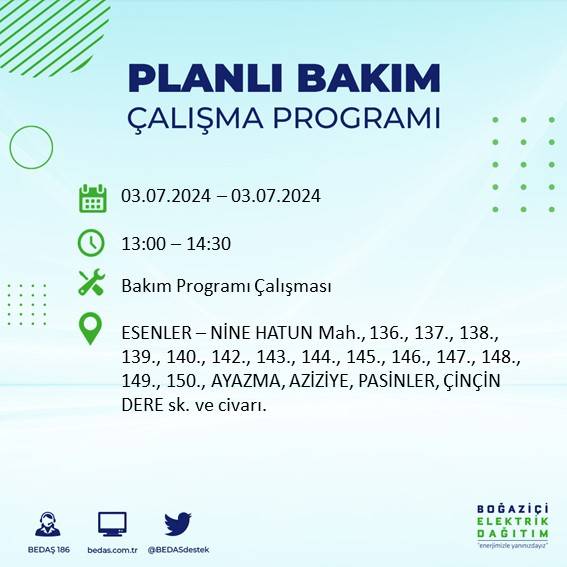 BEDAŞ paylaştı: İstanbul'da bugün elektrik kesintisi yaşanacak ilçeler 23