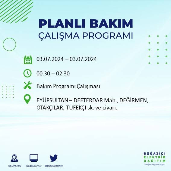 BEDAŞ paylaştı: İstanbul'da bugün elektrik kesintisi yaşanacak ilçeler 31
